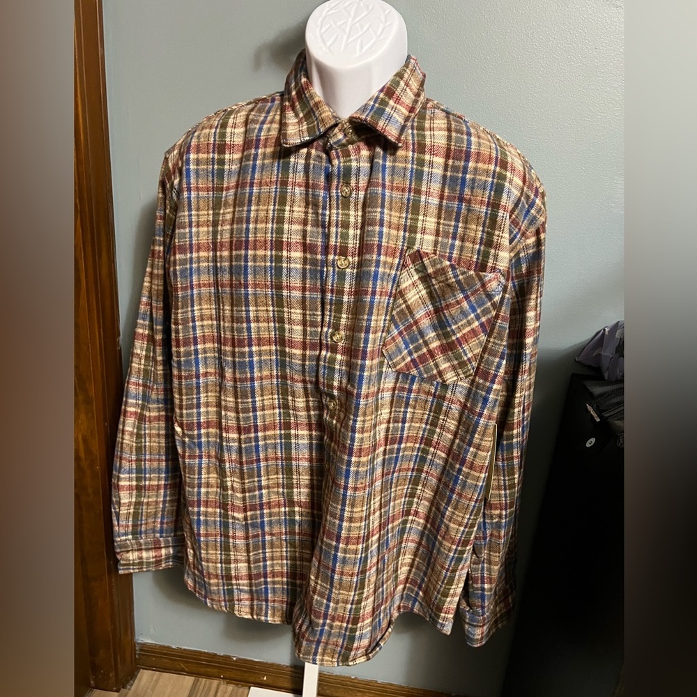 Canyon Creek Blue Red Green and Cream Button Down Brawny Flannel NWT